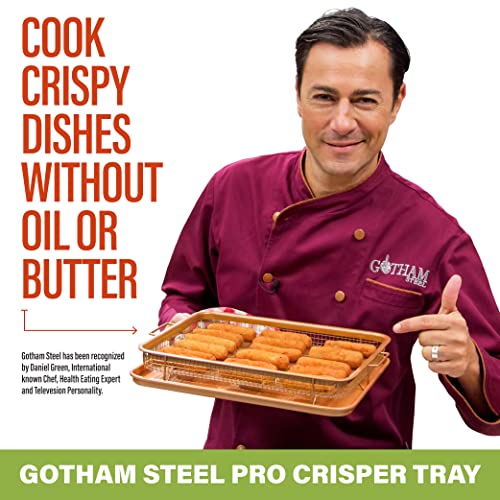 Gotham Steel Pro Non-Stick Crisper Tray Titanium Ceramic Elevated Crisper Tray Air Fry Baking Tray XL As Seen On TV - 2 Piece Set
