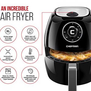 Chefman 6.5 Quart Air Fryer Oven with Space Saving Flat Basket, Oil Free Hot Airfryer with 60 Minute Timer & Auto Shut Off, Dishwasher Safe Parts, BPA-Free, Family Size, X-Large, Black