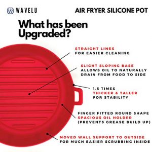 WAVELU Air Fryer Silicone Pot - [UPGRADED] Food Safe Air fryers Oven Accessories | Replacement of Flammable Parchment Liner Paper | No More Harsh Cleaning Basket After Using Airfryer (For 3 to 5 QT)