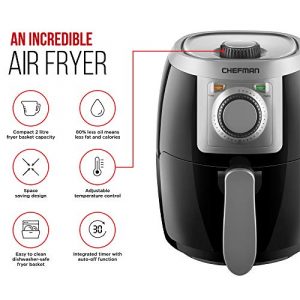 Chefman TurboFry 2 Quart Air Personal Compact Healthy Fryer w/Adjustable Temperature Control, 30 Minute Timer and Dishwasher Safe Basket, Black, 4.2 Pint, U.K. Version