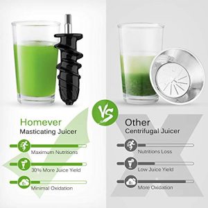 Slow Juicer Machines, HOMEVER Cold Press juicer with Reverse Function, Easy to Clean, Quiet Motor, High Nutrient Wheatgrass Juicer with Juice Jug & Brush, Bpa Free, Silver