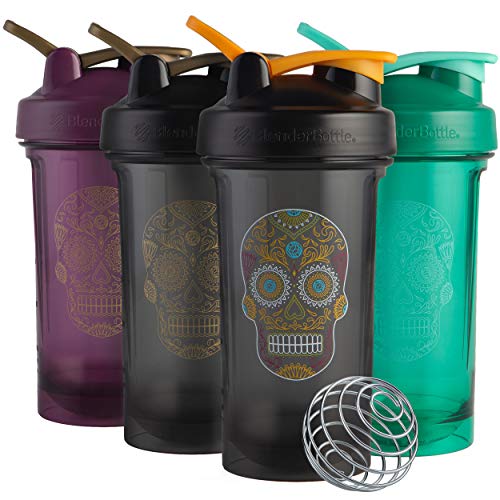 BlenderBottle Sugar Skull Shaker Bottle Pro Series Perfect for Protein Shakes and Pre Workout, 24-Ounce, Plum