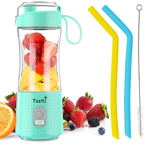 TastLi Personal Blender, Portable Travel Mini Ice Mixer Electric Smoothie Blender Juicer Cup Maker, with 13 oz Bottles, 6 Blades and USB 4000mAh Strong Power for shakes and smoothies (Sky blue)