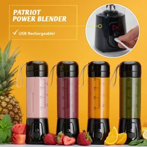 PATRIOT HEALTH ALLIANCE Patriot Power Blender, Portable, Cord-Free USB Rechargeable Mini Blender, Make Smoothies, Protein Shakes, Slushies for Kids & Margaritas On-The-Go, Ideal for Travel, Gym, Camping