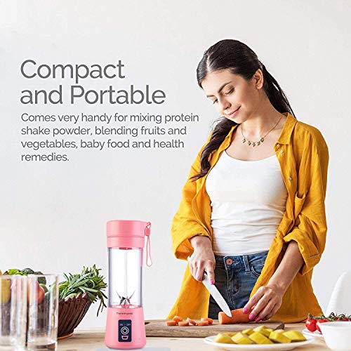 Portable Blender USB Personal Juicer Cup 6 Blades Rechargeable Fruit Mixing Machine For Baby Travel 380ml[New Version] (Pink)