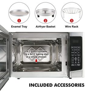 JALANTEK 4-in-1 Microwave Oven with Healthy Air Fry, Toaster Oven, Dehydrator, 1.2 Cu.ft/30L with Easy Clean Interior, Stainless steel