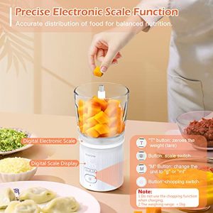 Rafow Electric Portable Food Processor - Mini Chopper with Electronic Scale 3 cup Glass Bowl Removable Stainless Steel Blades Blender for Vegetables Meats Fruits