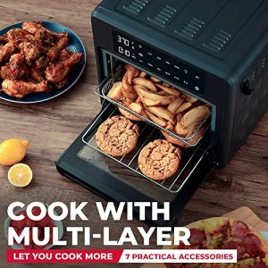 Toaster Oven Air Fryer Combo, BLAZANT T11 Air Fryer Oven with Shake Reminder, 8-in-1 AirFryer Oven with Rotisserie and Dehydrator, Extra Large Capacity, LED Touch Screen, Cookbook & 7 Accessories
