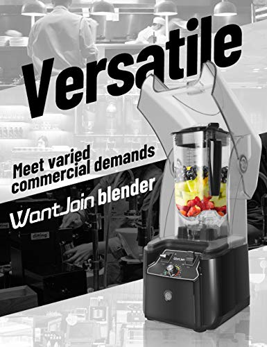 WantJoin Professional Commercial Blender With Shield Quiet Sound Enclosure 2200W Industries Strong and Quiet Professional-Grade Power, Self-Cleaning, Black