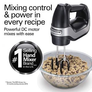 Hamilton Beach Professional 7-Speed Electric Hand Mixer with Snap-On Storage Case,SoftScrape Beaters, Whisk, Dough Hooks, Matte Black (62655)