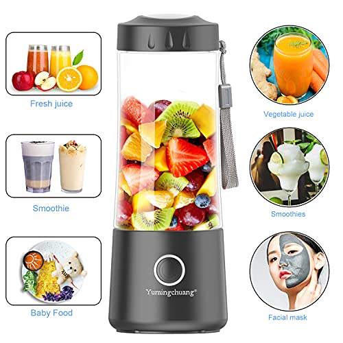 Portable Blender, Personal Size Blender for Smoothies and Shakes Mini Juicer Cup, USB Rechargeable Mini Fruit Juice Mixer (black)