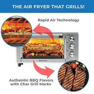 PowerXL Air Fryer Grill 8 in 1 Roast, Bake, Rotisserie, Electric Indoor Grill (Stainless Steel Deluxe)