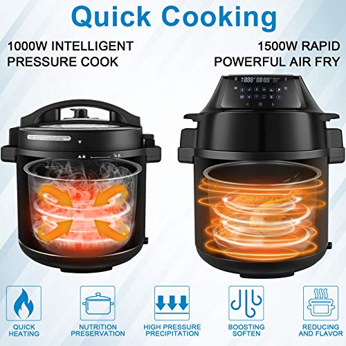 6 Quart 17-in-1 Instapot Electric Pressure Cooker Air Fryer Combo,with Nesting Broil Rack, Slow Cooker, Food Steamer, Multicooker, Two Detachable Pressure Cooker Lids, Smart LED Touchscreen, Recipe Book.