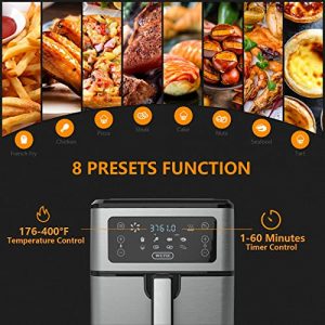 WETIE AF71 Air Fryer, 1700W 6QT Air Fryers, Digital Touch Screen with 8 Preset Recipes Oven Cooker, 176°F to 400ºF, Over Heat Protection, Nonstick Basket, Stainless Steel, Auto Shut Off…