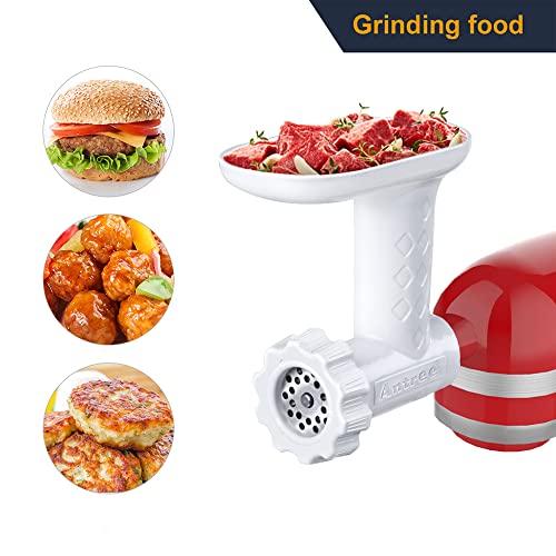 Antree Food Grinder Attachment for KitchenAid Stand Mixers, Includes Two Stainless Steel Blades and Grinding Plates, White