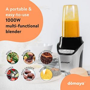 1000W High Power Personal Nutri Blender, Multi-Functional Portable Bullet Blenders for Kitchen, Use as Coffee Grinder, Baby Food Blender, & Shake Maker, With 2 Blades, 1L Tall Blender Cup & 0.4L Small Blender Cup - Domaya