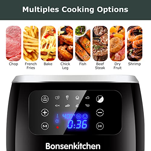 Bonsenkitchen Air Fryer, 6 Quart Digital Air Fryer Electric Hot Airfryer Oven Oilless Cooker with LCD Screen and Nonstick Frying Pot, ETL/UL Certified 1700W, Dishwasher Safe, BPA-Free, Black