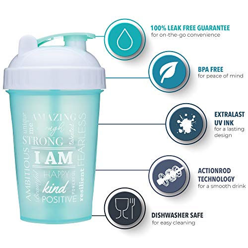 20-Ounce Shaker Bottle with Action-Rod Mixer | Shaker Cups with Motivational Quotes | Protein Shaker Bottle is BPA Free and Dishwasher Safe | Mind Over Matter - Maroon/Rose - 20oz