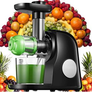 Slow Masticating Juicer Machines Easy to Clean, 95% Juice Yield Cold Press Juicer Extractor with Quiet Motor & Reverse Function, Brush & Recipe for Vegetable and Fruit (Black)