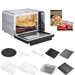 GoWISE USA 25-Quart Air Fryer Oven & Professional Dehydrator with 3 Heating Elements & Rotisserie, 12 Functions, Preheat & 5 Cooking Levels – Fits 12-Inch Pizza, 11 Accessories and Stainless Steel