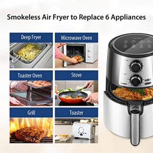 COMFEE' 3.7QT Electric Air Fryer & Oilless Cooker with 8 Menus and Timer & Temperature Control, Nonstick Fry Basket with Stainless Steel Finish, Auto Shut-off, 1400W, BPA & PFOA Free