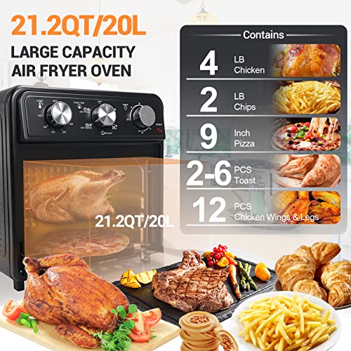 Toaster Oven Air Fryer Combo Large 21.2 QT with 10-IN-1 Air Fryer Rotisserie Dehydrator Toaster Ovens Countertop Oil-Free Pizza Convection Oven Easy Knob Control Fryer with Airfryer Accessories