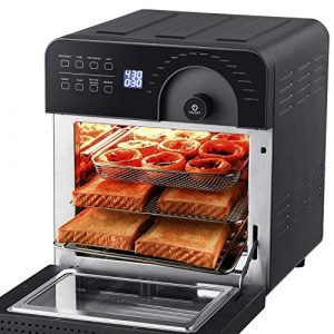 Geek Chef Air Fryer Toaster Oven Combo, 4 Slice Toaster Convection Air Fryer Oven Warm, Broil, Toast, Bake, Air Fry, Oil-Free, Accessories Included, Stainless Steel, Silver (1 Knob 15QT)