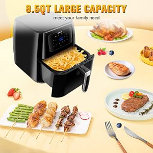 Air Fryer, 8. 5 Quart Xl Large Cooker Airfryer - Up to 400℉ 1700W 8 One -Touch Screen Digital Oilless Oven, Nonstick Square Basket and Dishwasher Safe Suitable for Families of 4–6