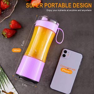 Portable Blender Personal USB Rechargeable Juice Cup for Smoothie and Protein Shakes Mini Handheld Fruit Mixer 13Oz Bottle for Travel Gym Home Office Sports Outdoors Chic Pink