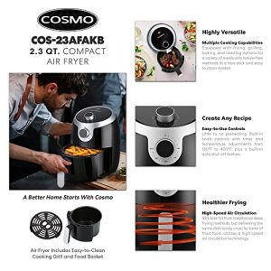 Cosmo Air Fryer COS-23AFAKB 2.3 Quart Electric Airfryer with Temperature Control, Timer, Non-Stick Fry Basket, Auto Shut off Feature 1000W in Black