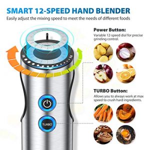 Immersion Blender, Elechomes 800W Hand Blender Electric, 12-Speed Immersion Hand Blender with 1.2L Large Food Processor, Mixing Beaker and Whisk