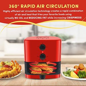 Elite Gourmet EAF-3218R Personal 1.1 Quart Compact Space Saving Electric Hot Air Fryer Oil-Less Healthy Cooker, Timer & Temperature Controls, PFOA Free, Red