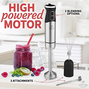 Zulay Kitchen Immersion Blender Handheld 500W - 8 Speed Copper Motor Immersion Hand Blender - Heavy Duty Stick Blender Immersion With Stainless Steel Whisk and Milk Frother Attachments (Black)