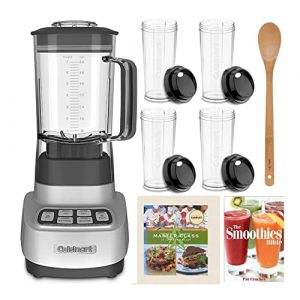 Cuisinart SPB650 Velocity Ultra 7.5 1-HP Blender with 4 Travel Cups, 2 Cookbooks, and Bamboo Spoon Bundle (5 Items)