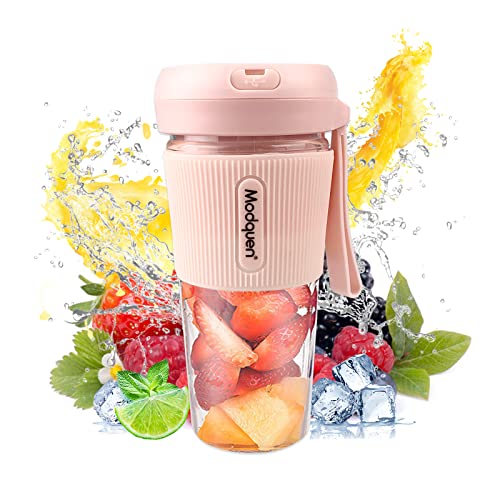Modquen Personal Blender, 280ml Portable Blender with USB Rechargeable, Mini Blender for Milk Shakes, Travel Juicer Cup (Pink)