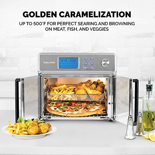 Kalorik MAXX® Plus AFO 47271 SS Digital Air Fryer Oven 26 Quart 10-in-1 Countertop Toaster Oven Air Fryer Combo - Roaster, Dehydrator, Pizza Oven | Easy-Clean Interior, Mirror finish | 14 Accessories & 60 Recipes | 22 Presets | 1750W | Stainless Steel