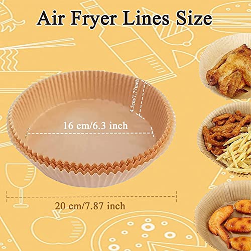 100pc Air Fryer Disposable Paper Liner, Non-stick Air Fryer Liners with 100pc Disposable Gloves, Oil-proof, Water-proof, Natural Food Grade Parchment for Baking Roasting Microwave Frying Pan(6.3in)