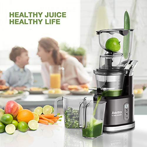 Aeitto Slow Juicer, Slow Masticating Juicer Machine with Big Wide 81mm Chute 900 ml Juice Cup, Cold Press Juicer for Nutrient Fruits and Vegetables, Juicer Machine BPA-Free, Easy to Clean