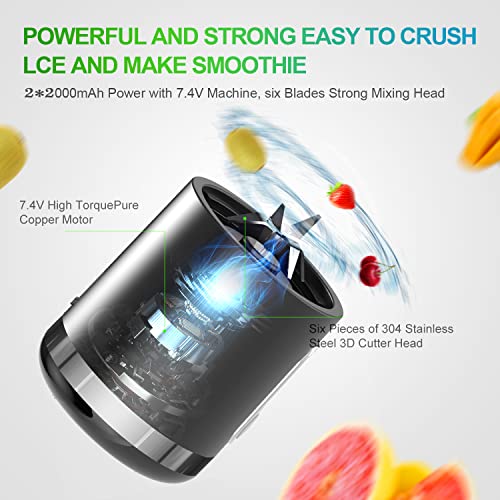 chalvh Portable Blender, 15.2 Oz Personal Blender for Shakes and Smoothies, Fruit Juice Mixer Rechargeable with USB C, Six 3D Blades Mini Blender for Sports, Office, Travel, Gym, and Outdoors(Black)