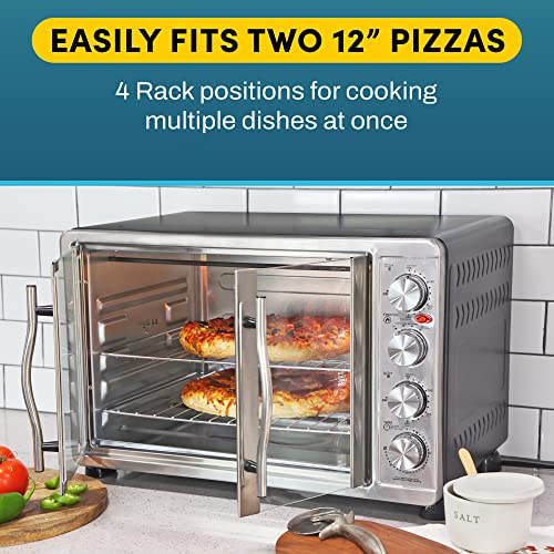 Elite Gourmet ETO-4510M Double French Door 4-Control Knobs Countertop Convection Toaster Oven, Bake Broil Toast Rotisserie Keep Warm 14" Pizza Includes 2 Racks, 18-Slice, 45L