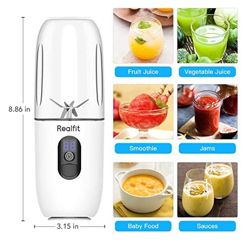 Portable Blender, Realfit Personal Blender for Shakes and Smoothies 17oz Mini Blender USB Rechargeable 4800mAh with 6 Blades Blender Cup for Juices, Milkshake, Smoothies, Salad Dressing, Baby Food