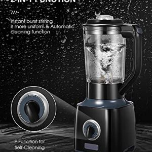 Smoothie Blender, 1.5 Liter Glass Jar Professional Countertop Blender with 2 Adjustable Speeds & Pulse Function, 4 Stainless Steel Balde for Shakes and Smoothies, Crushing Ice, Frozen Fruits, 750W