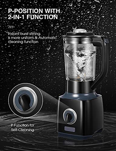 Smoothie Blender, 1.5 Liter Glass Jar Professional Countertop Blender with 2 Adjustable Speeds & Pulse Function, 4 Stainless Steel Balde for Shakes and Smoothies, Crushing Ice, Frozen Fruits, 750W