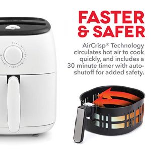 DASH Tasti-Crisp™ Electric Air Fryer Oven Cooker with Temperature Control, Non-Stick Fry Basket, Recipe Guide + Auto Shut Off Feature, 1000-Watt, 2.6Qt, White