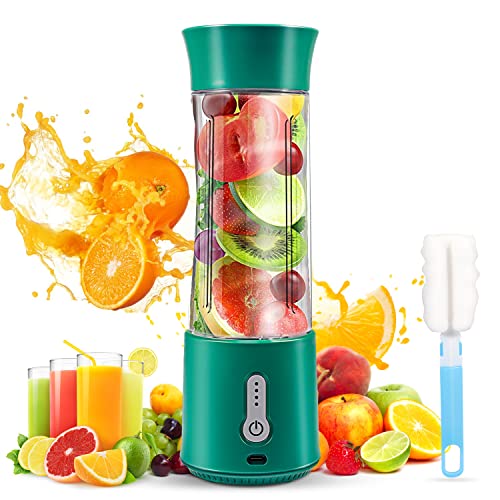 Portable Blender,USB Rechargeable Personal Size Blender,Portable Blender for Shakes and Smoothies,Bezior 17 Oz Travel Mini blender cup,4000mAh Sports Fruit veggie Juicer with Six Blades (Green)