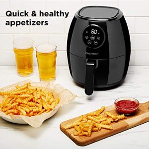 CHEFMAN Small Air Fryer Healthy Cooking, Nonstick, User Friendly and Digital Touch Screen, w/ 60 Minute Timer & Auto Shutoff, Dishwasher Safe Basket, BPA-Free, Glossy Black, 3.7 Qt.