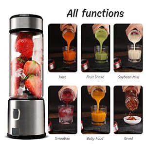 Portable Blender, Personal Size Blender for Smoothie, Fruit Juice, 14OZ, 5100mah, Six 3D Blades for Great Mixing at Home,Office,Gym(Black)