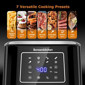 Bonsenkitchen Air Fryer, Electric Oilless Cooker with LED Digital Touchscreen, 7 in 1 Instant Hot Oven Cooker, 6 Quart Large Stainless Steel Non-Stick Air Frier Pot, 1700W(Silver Black)