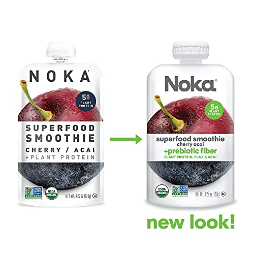 Noka Superfood Smoothie Pouches (Variety) 6 Pack, with Plant Protein, Prebiotic Fiber & Flax Seed, Organic, Gluten Free, Vegan, Healthy Fruit Squeeze Snack Pack, 4.22oz Ea
