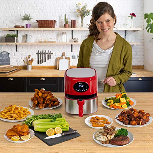 Deco Chef 3.7QT Digital Air Fryer with 6 Cooking Presets, LED Touch Controls, Adjustable Temperature and Time, Detachable Dishwasher Safe Non-Stick Basket, Red
